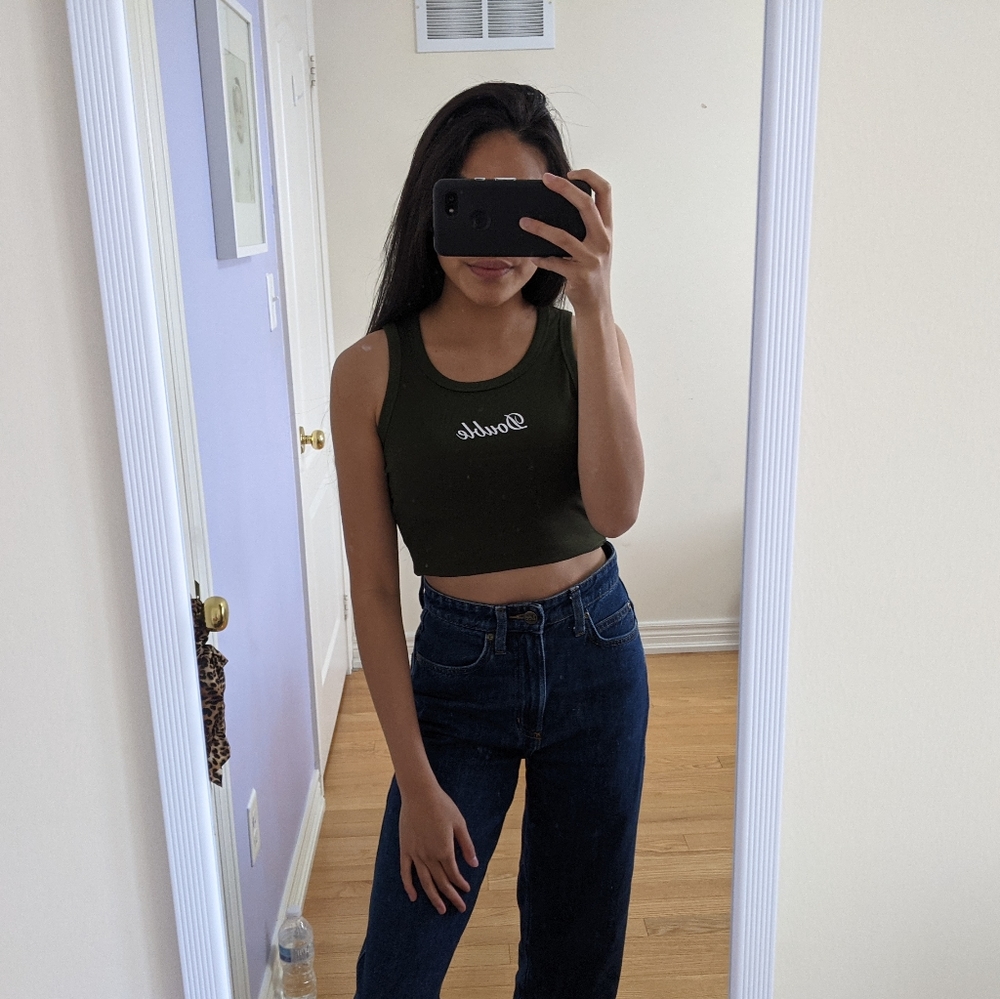 Army green graphic crop top